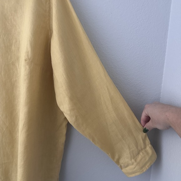 J JILL Size-2X Women Shirt 100% Linen Yellow Button Front Casual Resort Lagen - Picture 8 of 11
